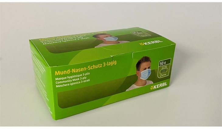 Kerbl Mundschutz mit Nasenbügel CE 3-lagig 50 Stück