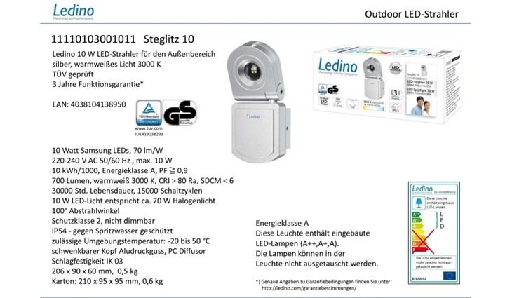 Ledino LED-Strahler Steglitz 10W, silber